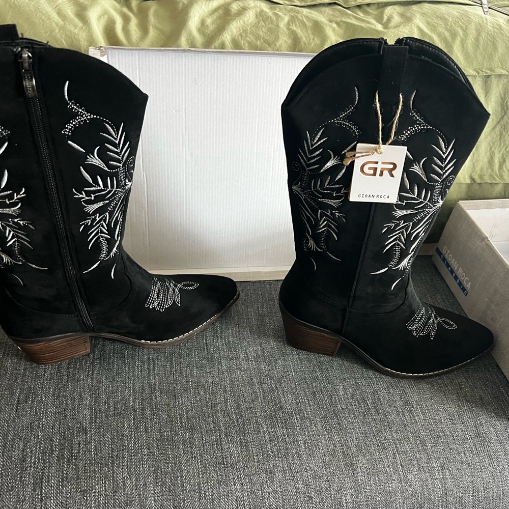 Gioan ROCA Black w/white embroidery women’s Cowboy Western Boots size 10